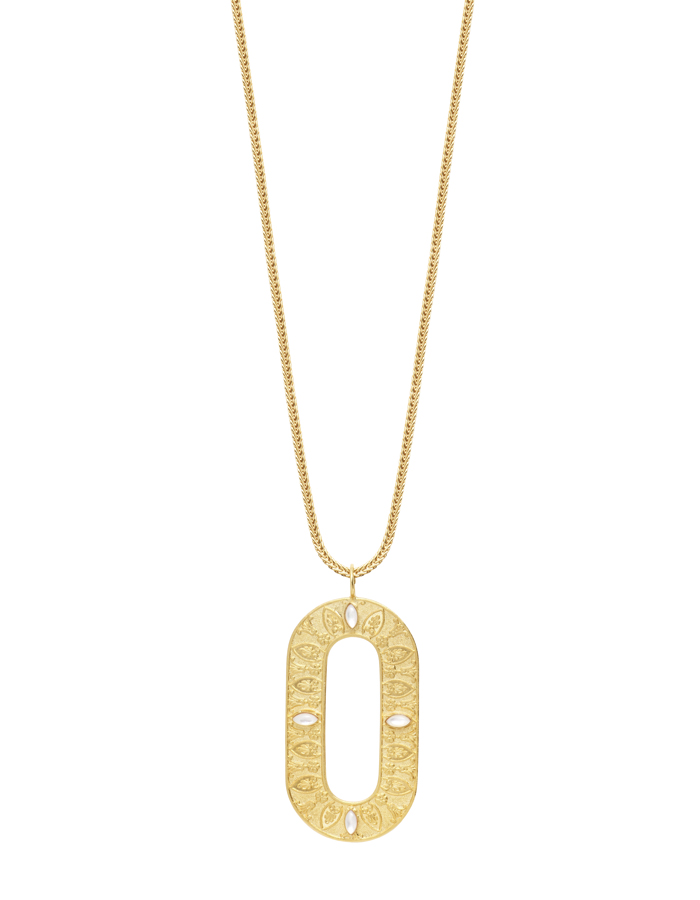 Sautoir médaillon ovale nacre blanche Séquoia